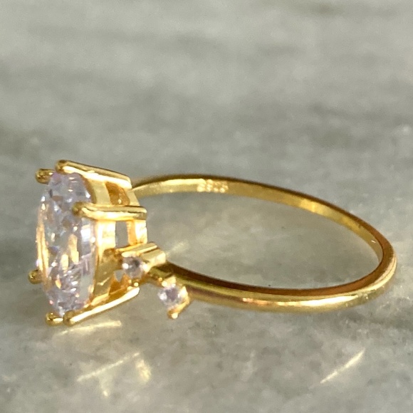 Sterling Silver Simulated Diamond Stamped Gold Ring - Picture 7 of 7